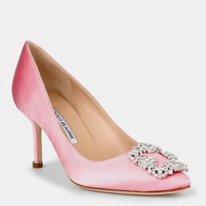 Manolo Blahnik Hangisi 105 Light Pink Satin Pumps